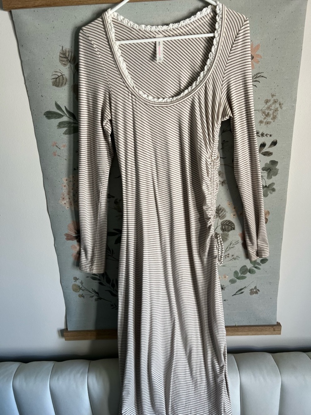 Anthropologie Beige and White Striped Long Sleeve Maxi Dress